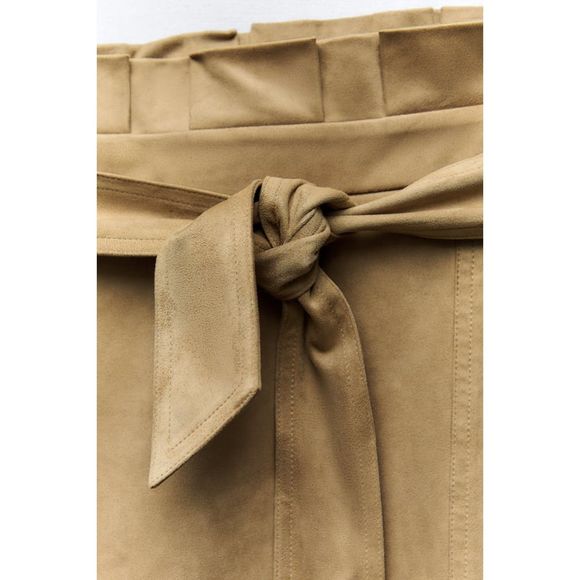 ZARA FAUX SUEDE PAPERBAG MIDI SKIRT - Picture 6 of 6